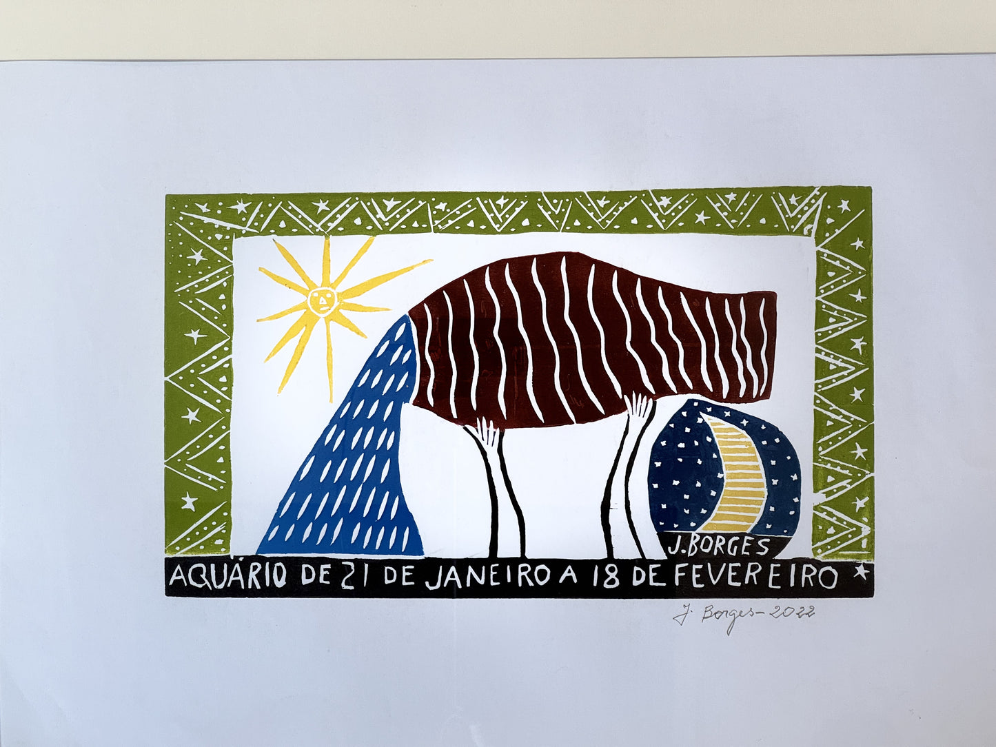 Grabado en madera J. Borges Acuario
