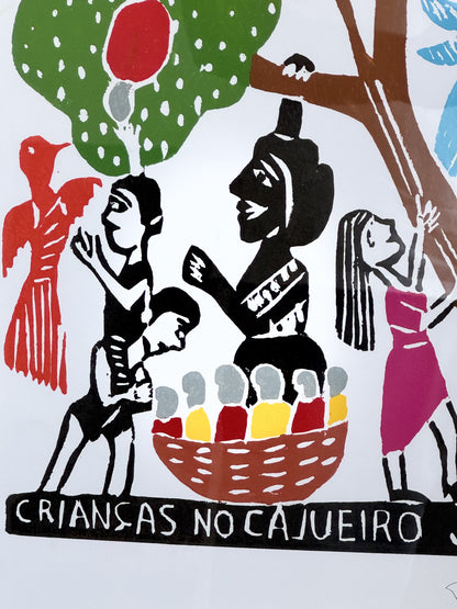 Xilogravura J. Borges Crianças no Cajueiro